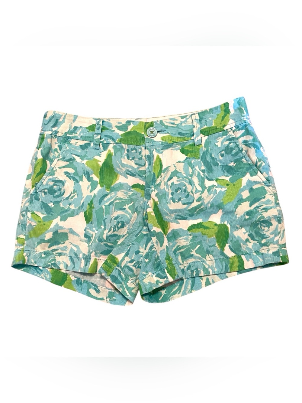 Lilly Pulitzer Teal & Green Floral Shorts, Size 2 The Callaghan Short